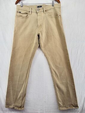 Ralph Lauren Polo Pants Mens 34 x 32 Tan Varick Slim Straight Chino Khaki